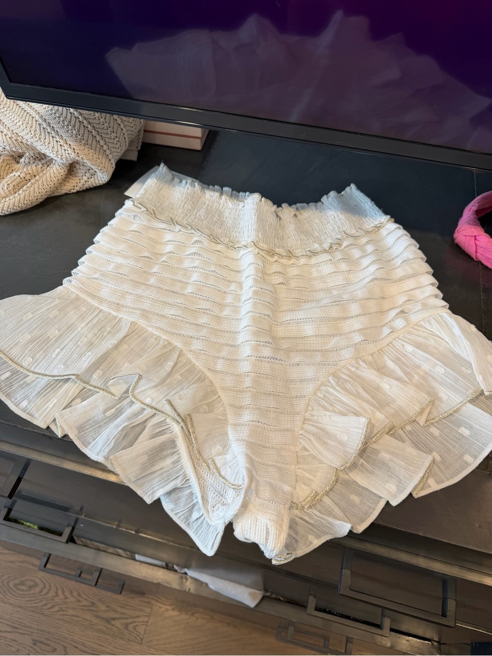 Women's Sheer Ruffle Swim Coverup Shorts - White